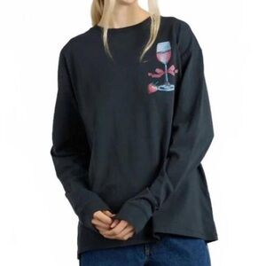 Damson Madder Rose Wine Long Sleeve Tee in Charcoal Size 6 100% Organic Cotton